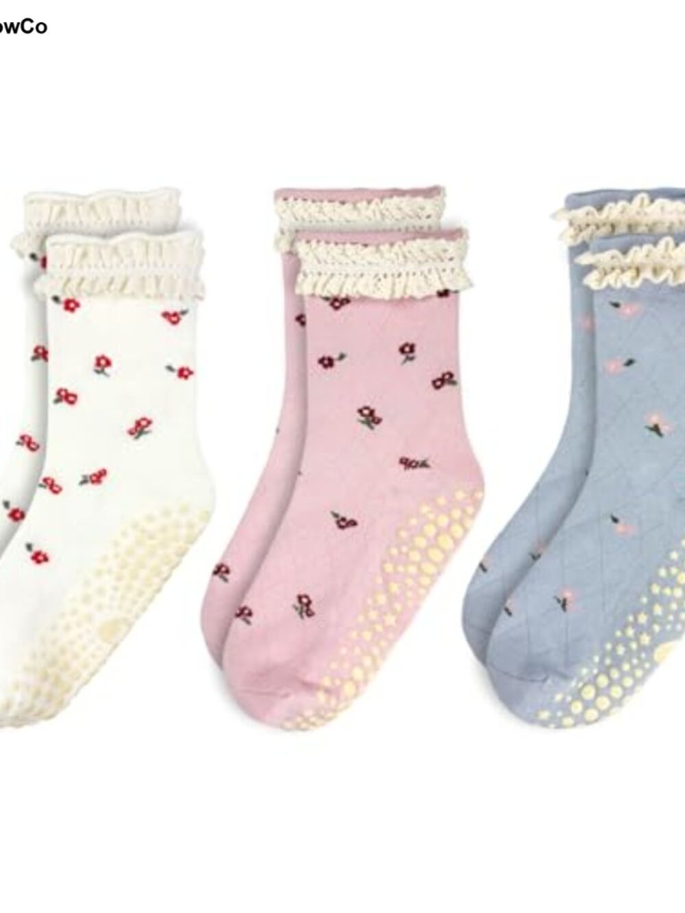3 Pack Women's Non Slip Ankle Yoga Socks Cute Floral Design Pilates Barre